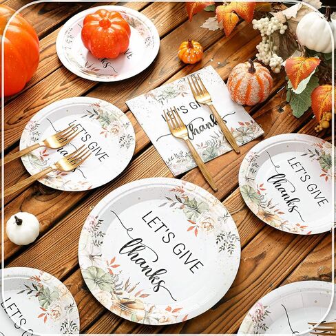 96 قطعة من أدوات مائدة الحفلات من Yungyan، ديكورات عيد الشكر، زينة حفلات عيد الشكر، أطباق حفلات الأصدقاء، الشوك والمناديل الخريفية، أطباق القرع الزهرية لـ 24 ضيفًا in Kuwait