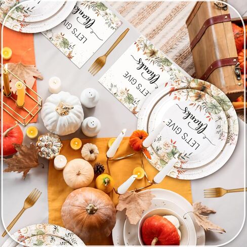 96 قطعة من أدوات مائدة الحفلات من Yungyan، ديكورات عيد الشكر، زينة حفلات عيد الشكر، أطباق حفلات الأصدقاء، الشوك والمناديل الخريفية، أطباق القرع الزهرية لـ 24 ضيفًا in Kuwait