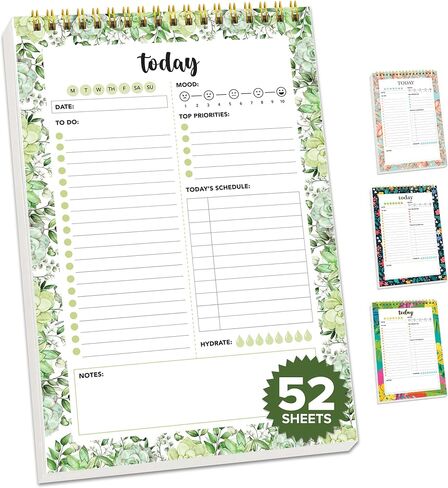 Decorably 52 Sheets Vibrant Floral Undated Planner Pad, 6.5x10in Spring-Bound Things to Do Notepad Focus, Priorities, To-Do List, Habit Tracker, Notes and Doodles in Saudi Arabia