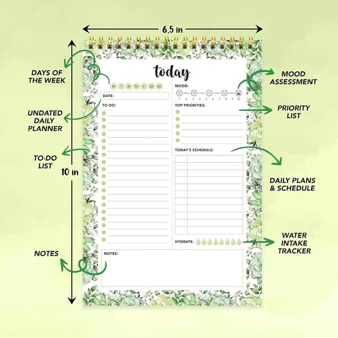 Decorably 52 Sheets Vibrant Floral Undated Planner Pad, 6.5x10in Spring-Bound Things to Do Notepad Focus, Priorities, To-Do List, Habit Tracker, Notes and Doodles in Saudi Arabia