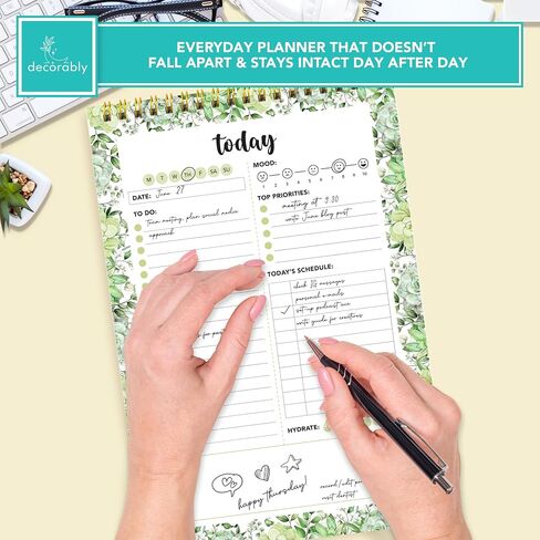 Decorably 52 Sheets Vibrant Floral Undated Planner Pad, 6.5x10in Spring-Bound Things to Do Notepad Focus, Priorities, To-Do List, Habit Tracker, Notes and Doodles in Saudi Arabia
