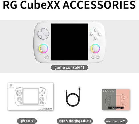 وحدة تحكم ألعاب محمولة باليد Ayhgicxt RG CubeXX Retro مع شاشة IPS مقاس 3.95 بوصة وإضاءة RGB ونظام Linux بطاقة TF سعة 64 جيجا بايت وبطارية 3800 مللي أمبير في الساعة تدعم 5G WiFi وبلوتوث 4.2 أبيض in Kuwait