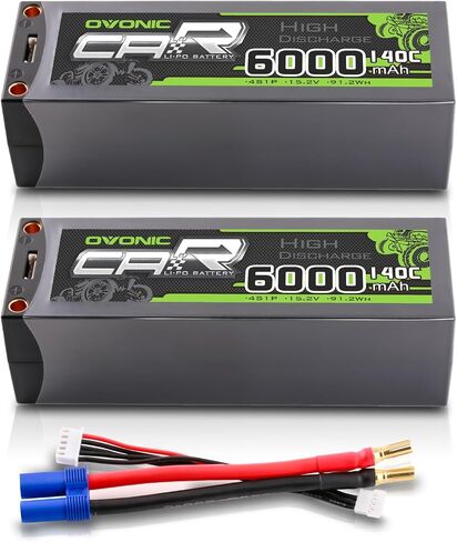 OVONIC 4S LiPo Battery 6000mAh 15.2V High Voltage 140C RC Battery with 5mm Bullet to EC5 Connector (2 Pack) in Saudi Arabia