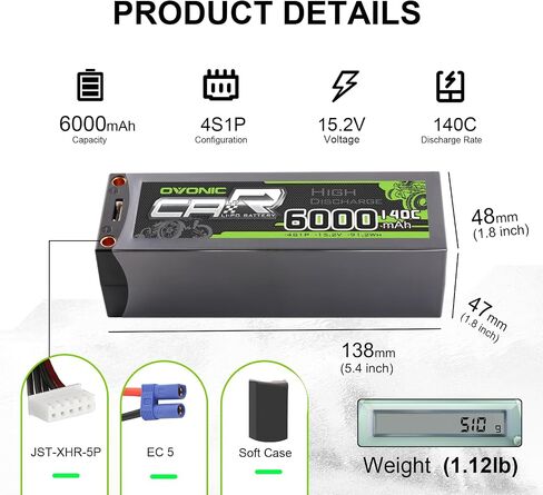 OVONIC 4S LiPo Battery 6000mAh 15.2V High Voltage 140C RC Battery with 5mm Bullet to EC5 Connector (2 Pack) in Saudi Arabia