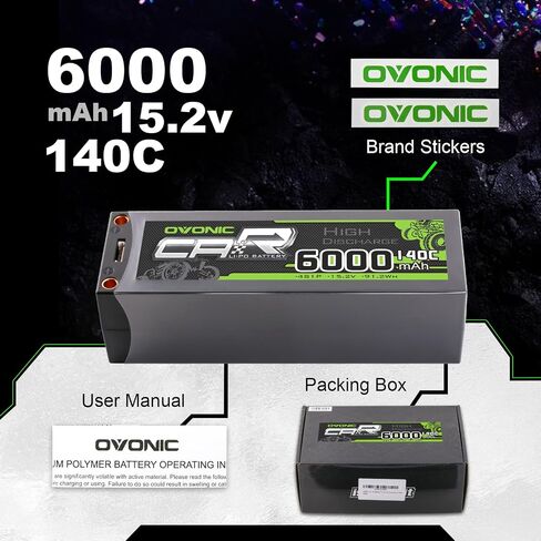 OVONIC 4S LiPo Battery 6000mAh 15.2V High Voltage 140C RC Battery with 5mm Bullet to EC5 Connector (2 Pack) in Saudi Arabia