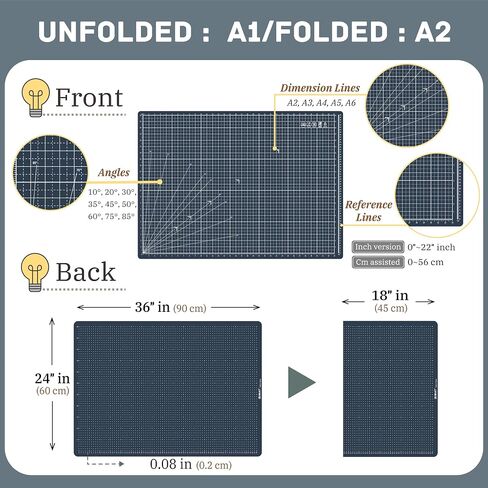 iMAT Flip Cutting Mat Note A1 (Inch Version), 24 x 36 in (60 x 90 cm), Foldable, Ideal for Crafts, Paper Cutting, Large Leather and Cloth Projects, Sketching, Drawing (Ash Grey) in Saudi Arabia