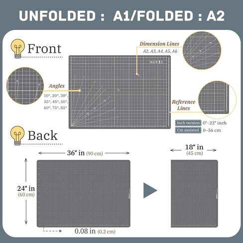 iMAT Flip Cutting Mat Note A1 (Inch Version), 24 x 36 in (60 x 90 cm), Foldable, Ideal for Crafts, Paper Cutting, Large Leather and Cloth Projects, Sketching, Drawing (Ash Grey) in Saudi Arabia
