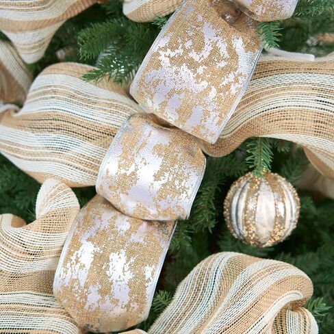 4 Inch Christmas Wired Ribbon, 4'' x 10 Yds (30 Feet), Metallic Silver, Burlap Ribbon, Extra Wide Xmas Wired Edged Ribbon for Tree Skirt, Staircase Decoration, Topper Bow in Saudi Arabia