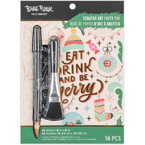 Scratch Art Paper Pad - Retro Holiday Greetings - 14 6x8 Pages, Reveal Seasonal & Festive Holiday Designs, Metallic Pops, Adult Craft