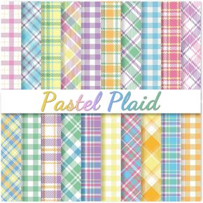 JarThenaAMCS 40 Sheets Spring Easter Plaid Pattern Paper Pastel Scrapbook Specialty Paper Candy Color Double Sided Craft Paper for DIY Card Making Photo Album Journal Decor, 6 x 6 Inch
