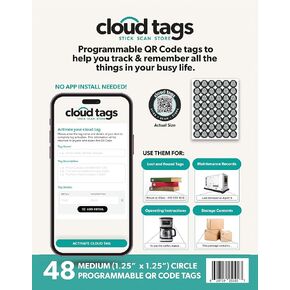 QR Code Cloud Tag Labels | Programmable QR Codes to Store Information, Instructions, Lost & Found, Service Histories & More | No App or Subscription Needed (1.25" Circular)