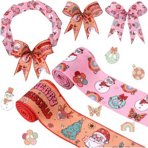 JOYMEMO 2 Rolls 10 Yards Christmas Ugly Sweater Theme Ribbon Set, Red Green Merry Christmas and Sweater Wired Edge Ribbons for Winter Holiday New Year Party, Gift Wrapping Wreaths Bow Crafts Decor