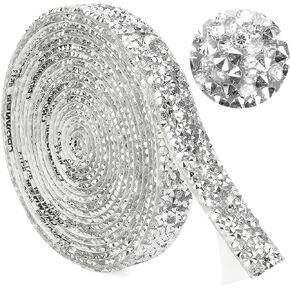 Rhinestone Ribbon Silver Self Adhesive Rhinestones Resin Rhinestone Strips 3 Yards Glitter Rhinestone Tape Crystal Roll Bling Diamond Ribbon Sticker Trim Rhinestones for Crafting Clothes DIY, 0.6 Inch