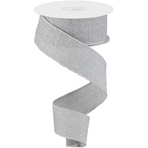 Solid Canvas Wired Edge Ribbon, 10 Yards (Light Grey, 1.5 Inches)