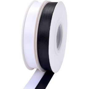 شريط من الساتان VOBOBE، شريط من القماش الصلب مقاس 3/8 بوصة 50 ياردة لتغليف الهدايا، وإكسسوارات الشعر لشريط من القماش الصلب المضفر لتغليف الهدايا، وديكور عيد الميلاد والزفاف (وردي + أبيض + أسود + أحمر + أزرق) in Kuwait