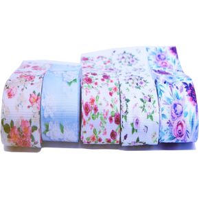 Floral Grosgrain Ribbon, 5 Rolls Flower Pattern Ribbon Spring Summer Fabric Decorative Craft Ribbon Roll for Gift Wrapping Decor Hair Bow Sewing Wreath Crafts.(1-1/2Inch,Total 10Yards)