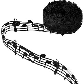 10 Yards Music Note Ribbon 30mm Black Notation Ribbons Hollow Polyester Ribbon Cut Out Music Decorative Ribbons for Scrapbooking Gift DIY Handmade Craft Music Birthday Party Decoration