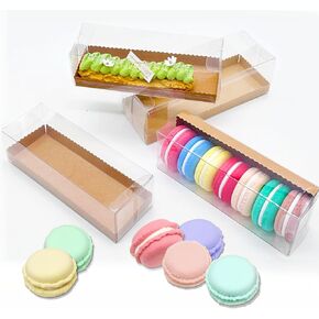 Clear Gift Boxes , Macaron Boxes with Inserts, Clear PET Plastic Gift Favor Boxes Candy Cookies Treat Boxes for Favors, Christmas, Wedding, Baby Birthday Party (transparent, 7" x 2.6" x2.2" 25Pcs)
