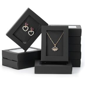 GISELA D 20Pcs Jewelry Packaging Boxes Gift Boxes for Necklace, Earring, Pendant, Paper Boxes with Clear Window (Black)