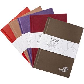 Selarde All Purpose Notebook (5 Pack), Linen Textured Hard Cover, 64 sheets/128 pages (Each Notebook), 90 gsm paper, 6.7"x4.9" paper size