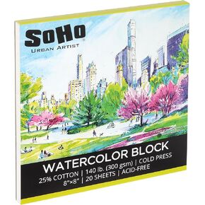SoHo Urban Artist Watercolor Block 11x14" - 140lb Cold Press, Professional, Sustainable, Acid-Free