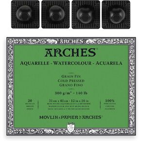 Arches Watercolor Paper Block - Cold Press 140lb - 12x16 - with 4-Pack Upsyde Angle Lifts