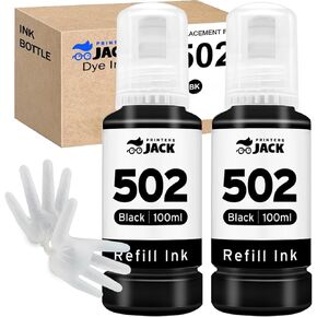 Printers Jack Compatible 590ml 502 T502 Refill Ink Bottles Replacement for ET-2750 ET-3750 ET-4750 ET-2760 ET-3760 ET-4760 ET-2700 ET-3700 ET-3710 ET-15000 ST-2000 ST-3000 ST-4000 Printer