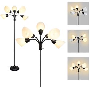 FIRVRE 3 Light Multi Head Floor Lamp Standing Lamp Tall Pole Modern Contemporary Reading Lamp with Adjustable Flexible Gooseneck Arms PVC White Shades for Study Living Room Bedroom