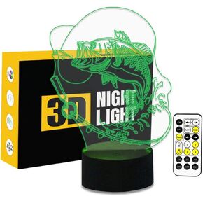 Bubble Fish 3D Optical Illusion Lamp 7 Colors Change Timing Remote Control and Touch Button LED Table Desk Lamp for Home Bedroom Decoration
