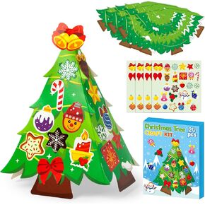 WATINC 3D Christmas Tree Craft Kit - Make Your Own Christmas Tree Craft Art, 24PCS Xmas Party Favors Decoration, DIY Winter Craft Kit Supplies Home School Classroom Activity Art Project