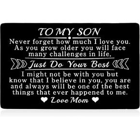 EuniGem Son Gifts from Mom To My Son Birthday Card from Mom I Love You Son gifts Wallet Card Sons Day Gifts for Boys Wedding Graduation Back To School Gifts for Son Christmas Stocking Stuffers