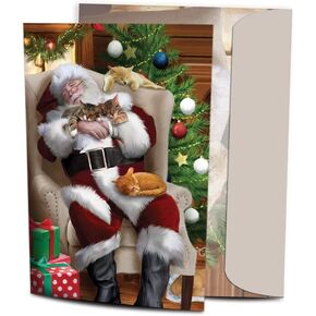 Tree-Free Greetings Christmas Cards and Envelopes, Set of 10, 5 x 7, Cat Nap Santa (HB93213)