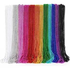 144PCS Mardi Gras Beads, Metallic 12 Kinds Bead Necklace Party Supplies, 33" Mardi Gras Necklace Costume Stuff, Festival Parade Throw Accessories for Wedding Birthday Celebrations Decorations
