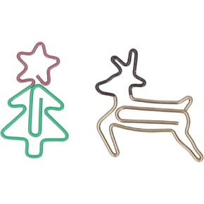 100pcs Paper Clips Metallic Christmas Tree and Deer Shape Paper Clamps for Home School and Office Use Office Supplies