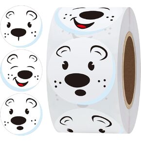 Hybsk Cute Polar Bear Face Stickers Animal Stickers 1.5" Round Cartoon White Bear Labels 500pcs per Roll