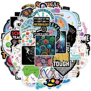 63Pcs Microbiology Stickers Pack, Cute Cartoon Vinyl Waterproof Sticker Decals for Water Bottle, Laptop, Phone, Scrapbooking, Journaling Choice for Adults for Party Supply Decor