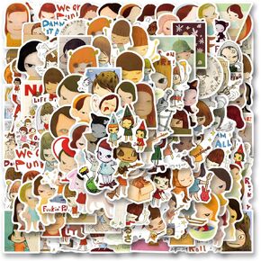 130pcs Yoshitomo Nara Stickers Pack,Aesthetic Vinyl Waterproof Decals for Water Bottle,Laptop,Phone,Skateboard,Scrapbooking,Bumper Decor for Kids Teens Adults Fans for Party Supply Decor