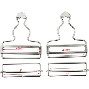 2" 49mm Suspender Adjuster Overall Buckle,Silver Dungaree Fastener Braces Buckle with Slider,Pack of 6 Sets (2")
