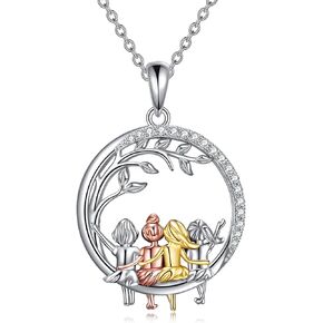 AOBOCO 925 Sterling Silver Brother and Sister Necklace for Sister from Sisters Brother Austrian Crystal Brother Sister Necklace Birthday Christmas Jewelry Gifts for Boys Girls Sisters Friends