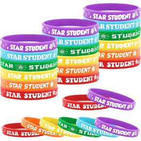 Lesnala 48 Pcs Star student silicone bracelet Star student wristband Student reward rubber bracelets for Sports Office Education Activities Kids School Classroom Teacher Recognition Award 6 Colors