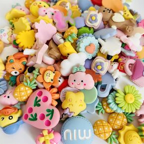 QTMY 200 Pcs Lots Mix Assort Slime Charms Cartoon Animal and Fruit Cute Resin Flatback Sets for DIY Crafts Making,Decorations,Scrapbooking,Embellishments,Hair Clip