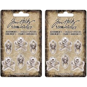 Tim Holtz Idea-Ology Metal Skulls & Spiders Adornments - Halloween Gothic Pirate - Two Package Bundle