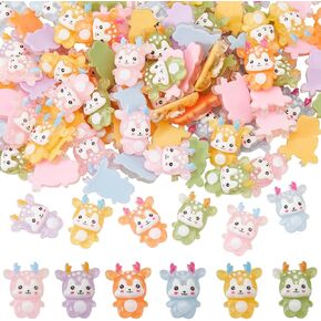 SUNNYCLUE 100Pcs Christmas Cabochons Deer Resin Charms Bulk Colorful Holiday Xmas Reindeer Elk Decorations Flatback Small Charm Cabochon for Scrapbooking Art DIY Crafts Jewelry Making Accessories