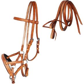 Horse Western English Leather Bitless Sidepull Bridle w/Split Reins 77RS11