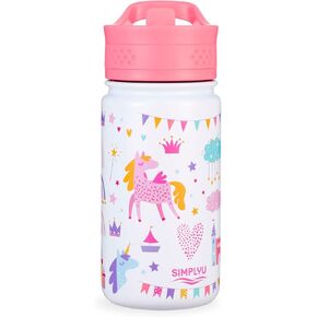 Unicorn 14oz Leak-Proof Insulated Water Bottle for Girls - Stainless Steel, Double Wall Vacuum Thermos, Eco-Friendly & BPA-Free, Rainbow & Flower Designs, Ideal for School & Travel