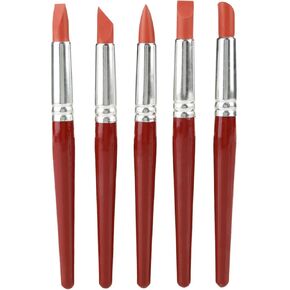 KooingTech 5pcs Silicone Paint Brush, 7.1 Inch Silicone Ceramics Tools, Red Large Sized Rubber Tip Paint for Carving Shaping Clay Modeling