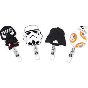 4 Pcs Set Calm and Storm Badge ID Clip Reel Retractable Holder Office Work Nurse Name Badge Tag Clip On Card Holders Cute - 30 inch Cord Extension