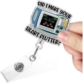 Did I Make Your Heart Flutter Funny Retractable Badge Reel with Clip, Glitter Badge Holder for Critical Care First Responder ER EMT ICU Nurse Doctor, Appreciation Gift for Emergency Department