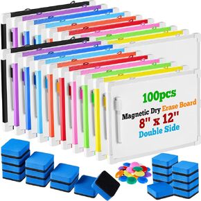 Colarr 20 Set Small Magnetic Dry Erase Whiteboard for Kids Wall Hanging 8'' x 12'' Double Side Dry Erase Board for School Classroom Educational, Includes 20 Eraser & 20 Markers & 40 Magnets & 10 Color