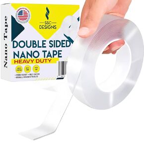 Double Sided Mounting Tape Heavy Duty Nano Two Sided Adhesive Strip Strong Magic Picture Poster Wall Hanging Decor Office Classroom Bubble Kit Transparent Removable Sticky Clear Stick Carpet 10 Feet